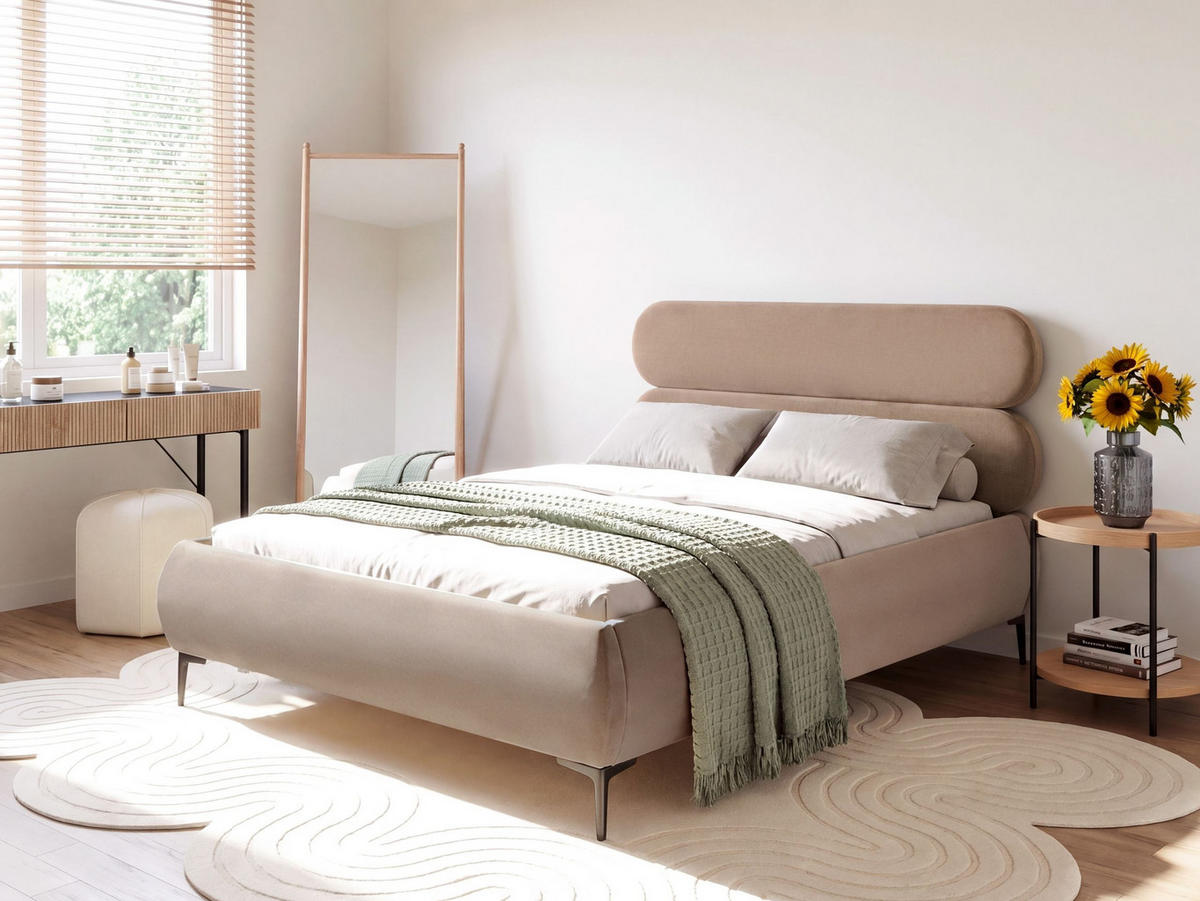 BETT mit Lattenrost 120/200 Samtstoff Taupe Lessay - Taupe/Braun, Textil (120/200cm) - Beliani