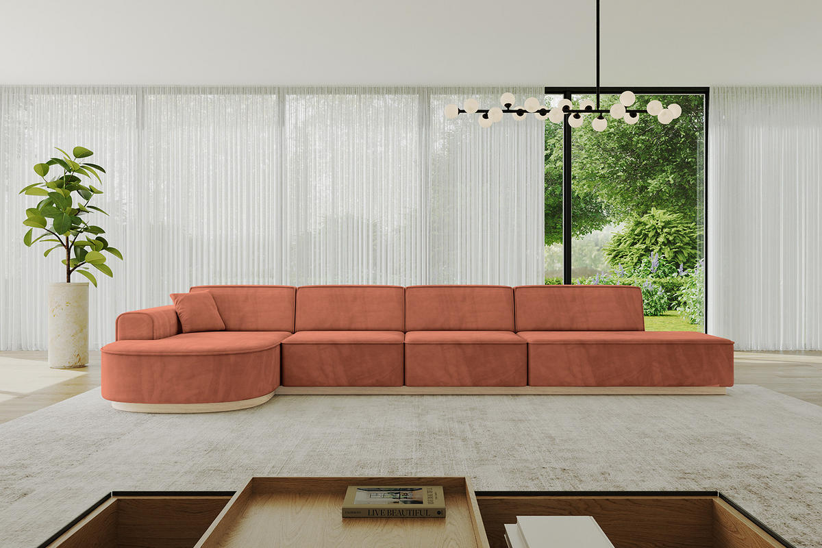 ECKSOFA Ottomane Links ARRIO-L3 - 413x171x83 cm Apricot - Koralle, Holzwerkstoff/Textil (413/171cm) - ALTDECOR