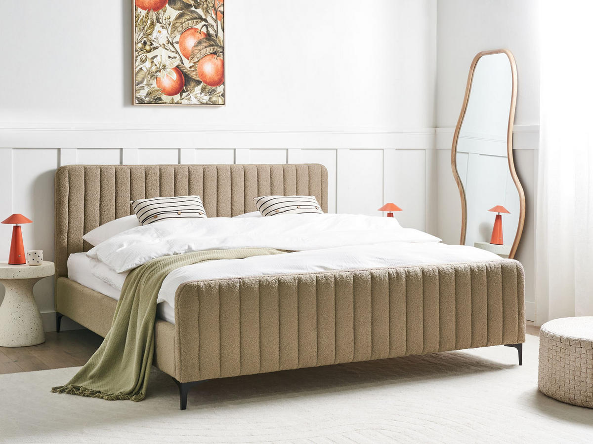 POLSTERBETT mit Lattenrost 180x200 cm Beige Lunan - Taupe, Textil (180/200cm) - Beliani