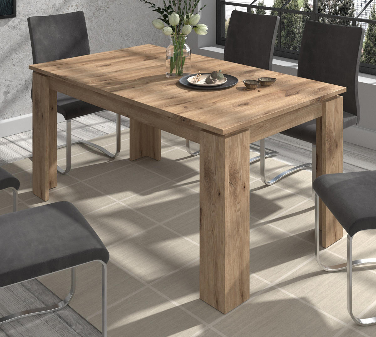 ESSTISCH Eiche 160 - 200 x 90 cm, Küchentisch ausziehbar - Eichefarben, Holzwerkstoff (160/90/76cm) - Inn.Furn