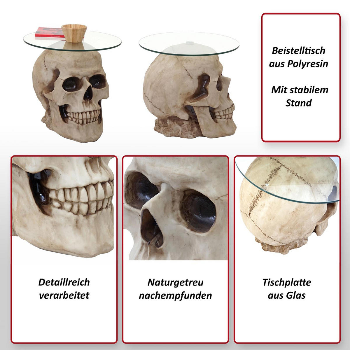 BEISTELLTISCH TOTENKOPF rund Beige - Beige, Stein (55/55/52cm) - MCW