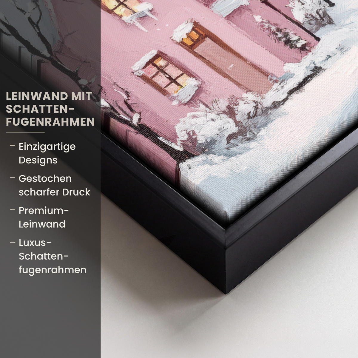 LEINWAND Bilder mit Rahmen - Weihnachtsdorf - Rosa - Winter - Schnee - Häuser - 40x30 - Altrosa, Textil (40/30cm) - MuchoWow
