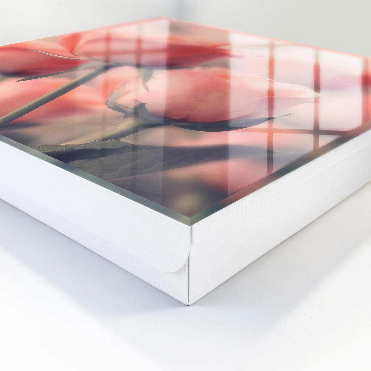 SCHLÜSSELBOX Weiß 30x30 cm – Türöffnung nach rechts - Zarte Blüten - Pink, Metall (30/30/5cm) - TULUP