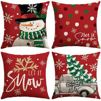 KISSENBEZUG 4er Set 40 x 40 cm Weihnachten Schneemann LKW Rot - Multicolor, Textil (40/40cm)