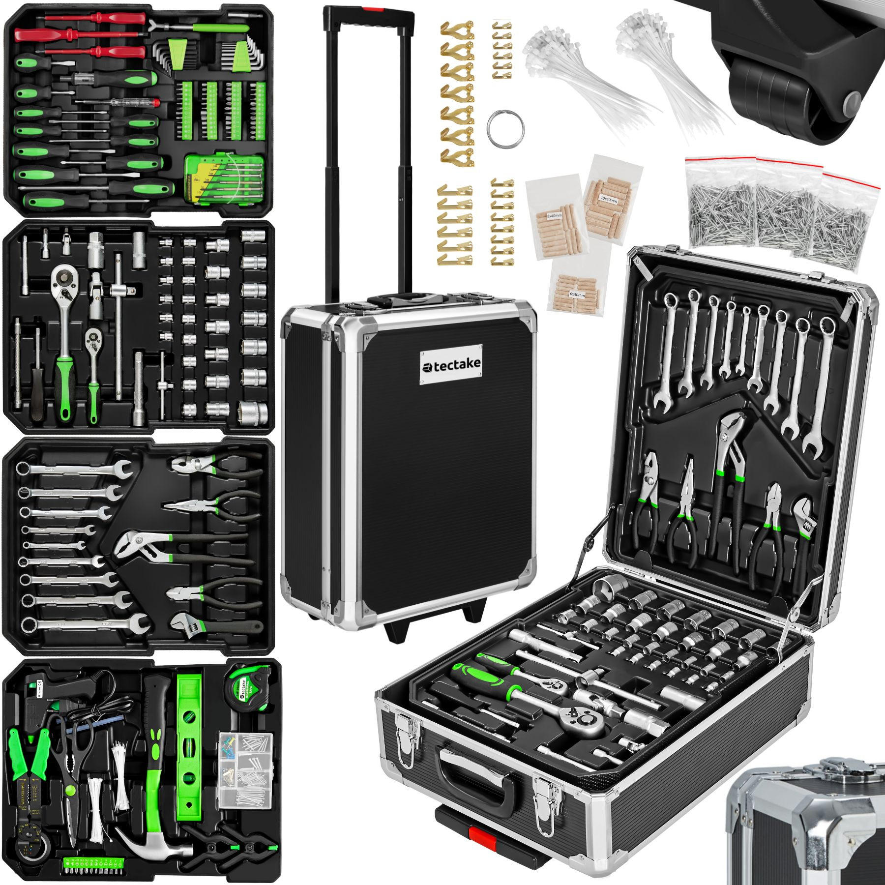 WERKZEUGKOFFER ,mit Klappgriff und Teleskopgriff,schwarz - Schwarz, Metall (20/100/37cm) - tectake