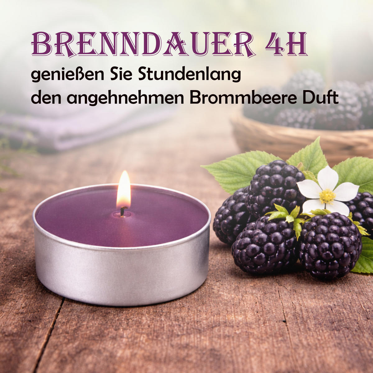TEELICHT mit Duft - Brombeere - 36er Pack - Brombeere, Naturmaterialien (4/1.5/4cm) - HS Candle