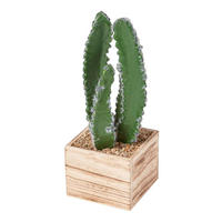 KUNSTPFLANZE Kaktus im Holz-Topf, 33 cm - Grün, Kunststoff (33cm) - Homescapes