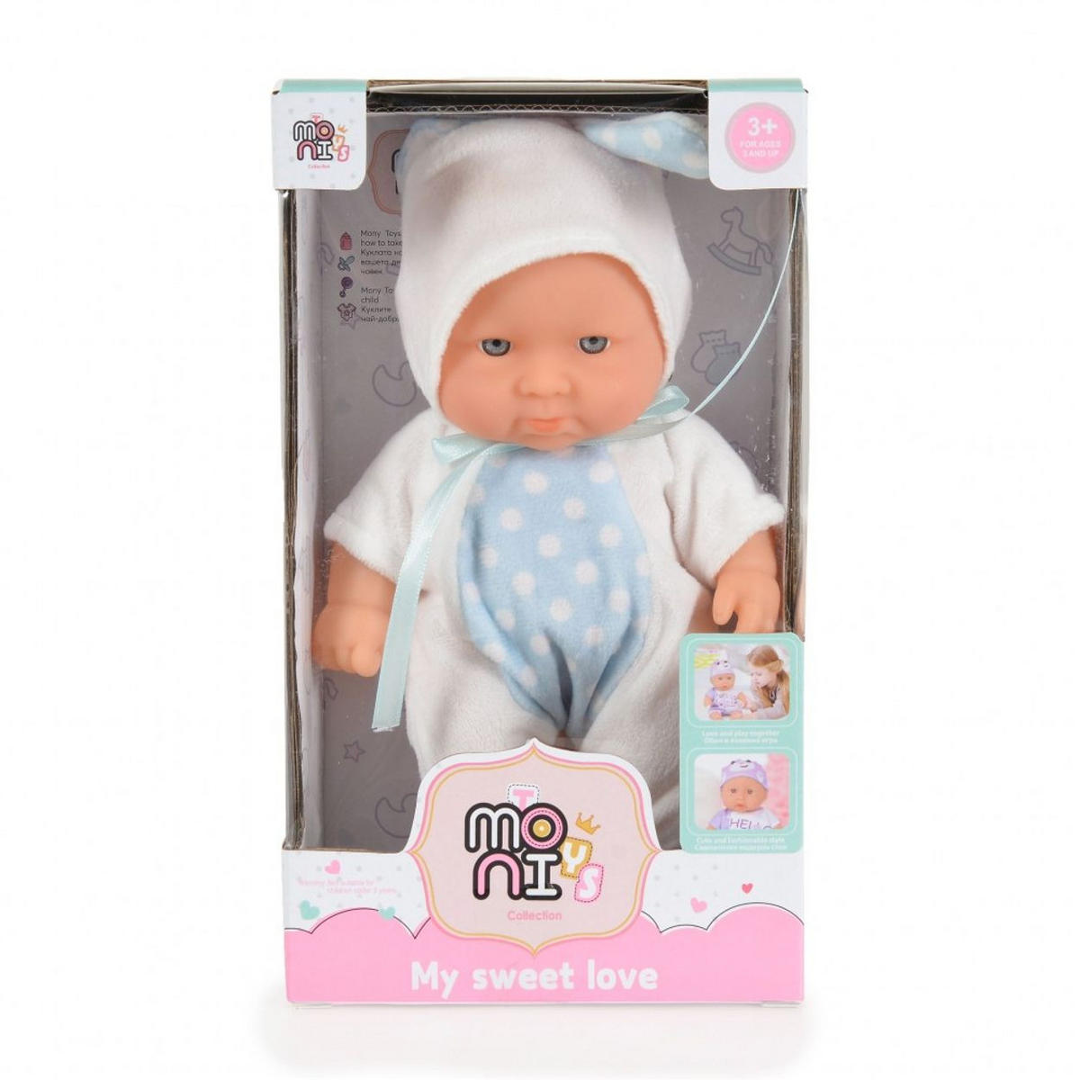KINDERPUPPE Hase weiß 20 cm, Hasenkostüm, bewegliche Arme, Spielpuppe, ab 3 Jahren - Blau, Kunststoff (12/6/20cm) - Moni
