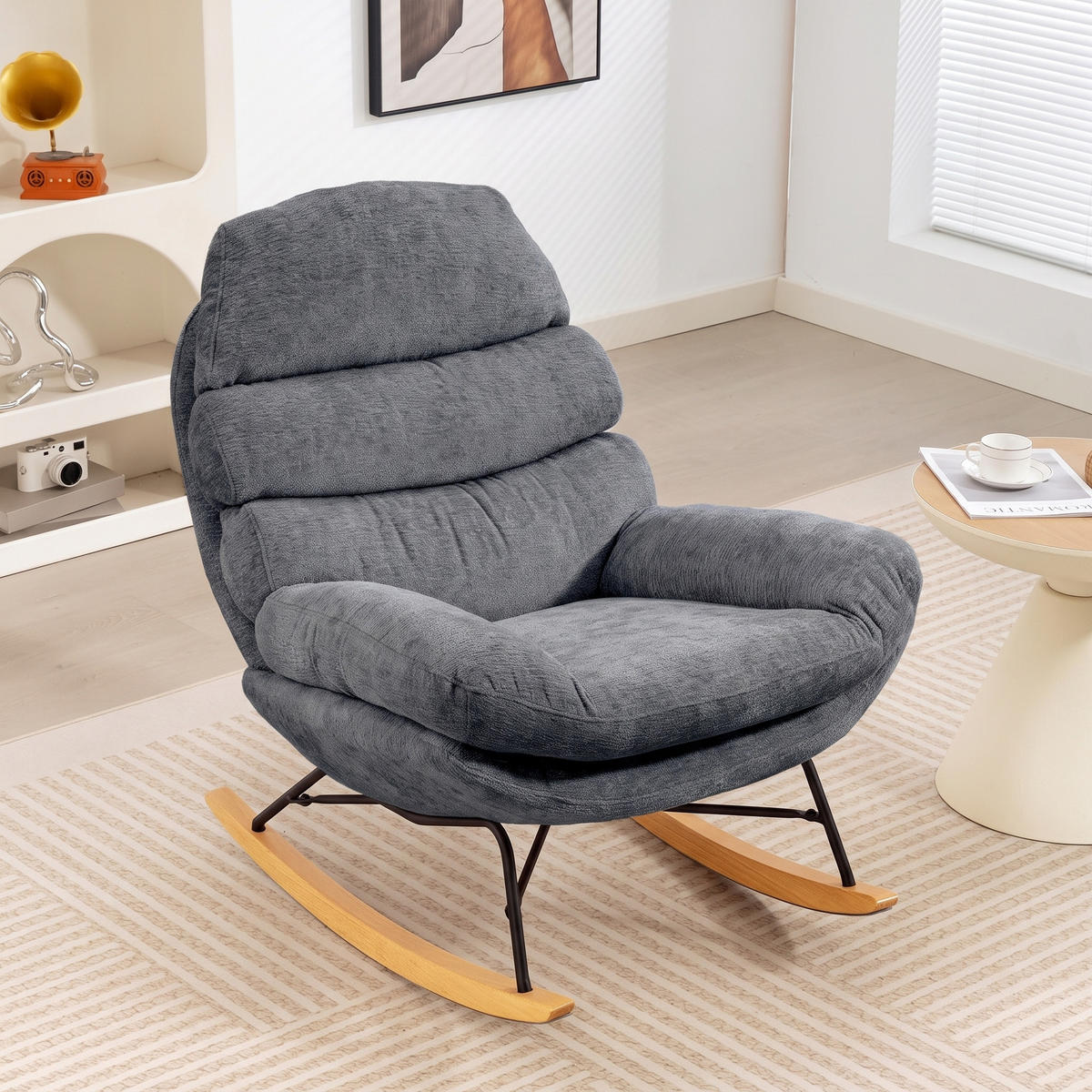SCHAUKELSTUHL Polyester Schaumstoff Dunkelgrau - Dunkelgrau, Textil (80/91/103cm) - HOMCOM