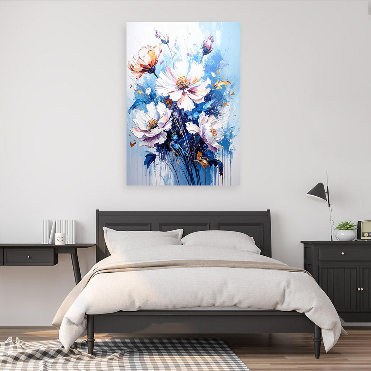 WANDBILD, Farbenfrohe Blumen in einer zarten Aquarellkomposition - Blau, Textil (60/90cm) - Feeby