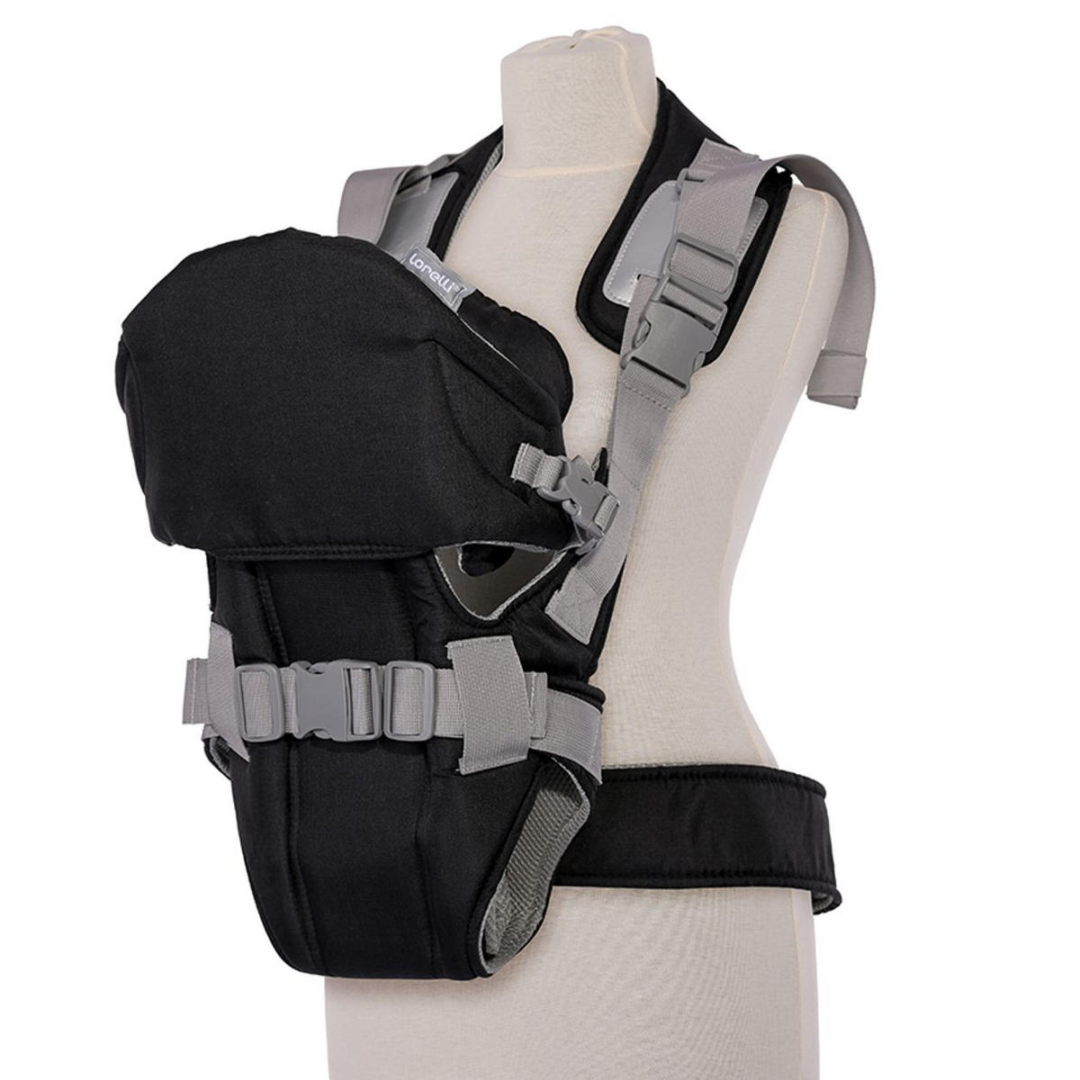 BABYTRAGE Weekend black Stillposition, 2 Blickrichtungen, gepolsterte Gurte, Polyester, 9 kg - Schwarz, Textil (22/35/25cm) - Lorelli