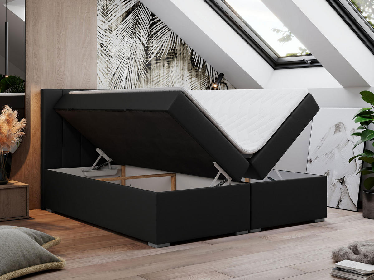 BOXBETT LOPE 140/200 - Schwarz Kunstleder - H4 - Schwarz, Holz/Textil (140/200cm)