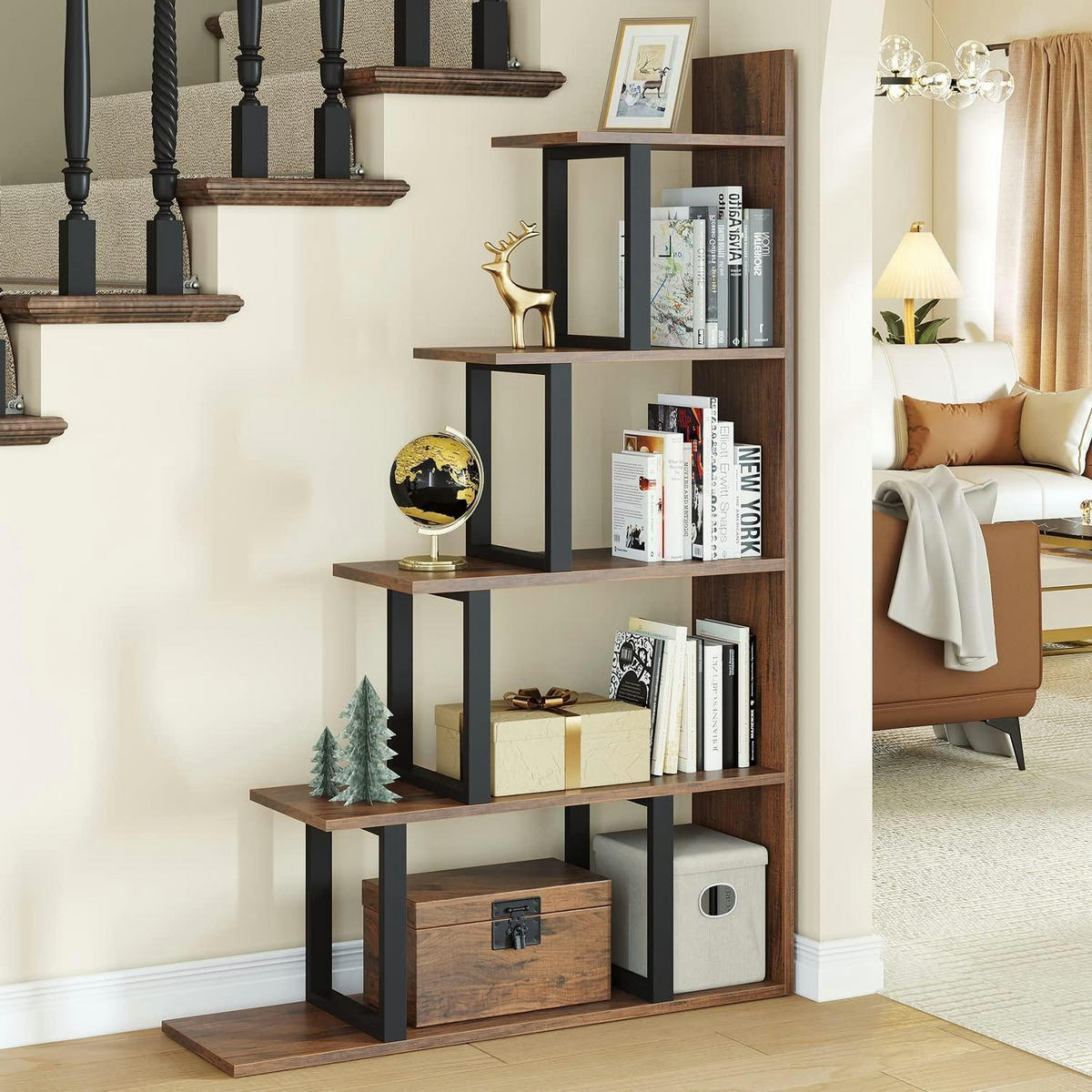 BÜCHERREGAL L-Form Braun Schwarz 102 x 30 x 160 cm - Braun, Holzwerkstoff (102/160/30cm)