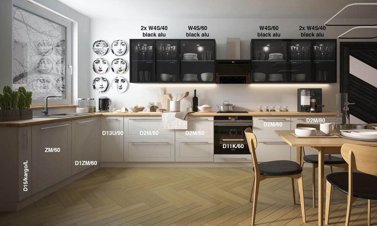 WINKELKÜCHE Bari weiß - schwarz / reinweiß matt - schwarz glas 15-teilig - Schwarz/Weiß, Holzwerkstoff (198/207/445cm) - Feldmann-Wohnen