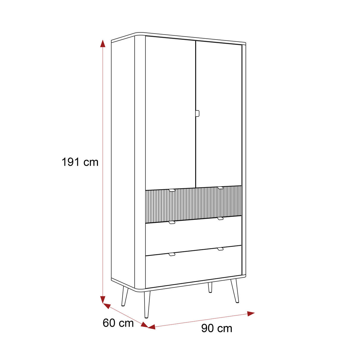 KLEIDERSCHRANK mit Schubladen NAVANI 90 cm Kaschmir Nuss - Kaschmir/Schwarz, Holzwerkstoff/Metall (90/191/60cm) - Idohome
