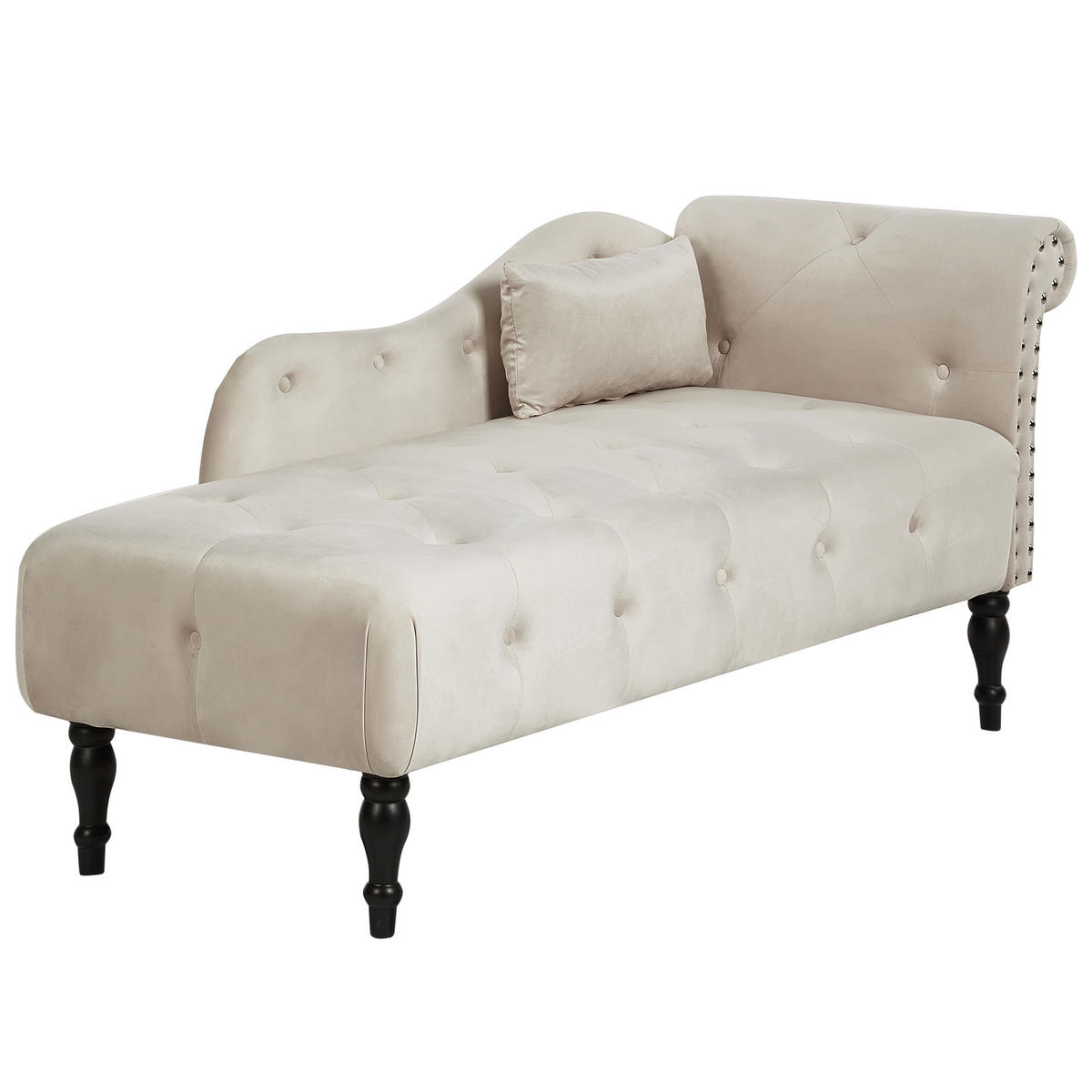 ČALOUNĚNÉ LEHÁTKO CHAISE LONGUE PRAVOSTRANNÉ Sametová látka Světle béžové Ivry - černá/béžová, textil (152/72/62cm) - Beliani