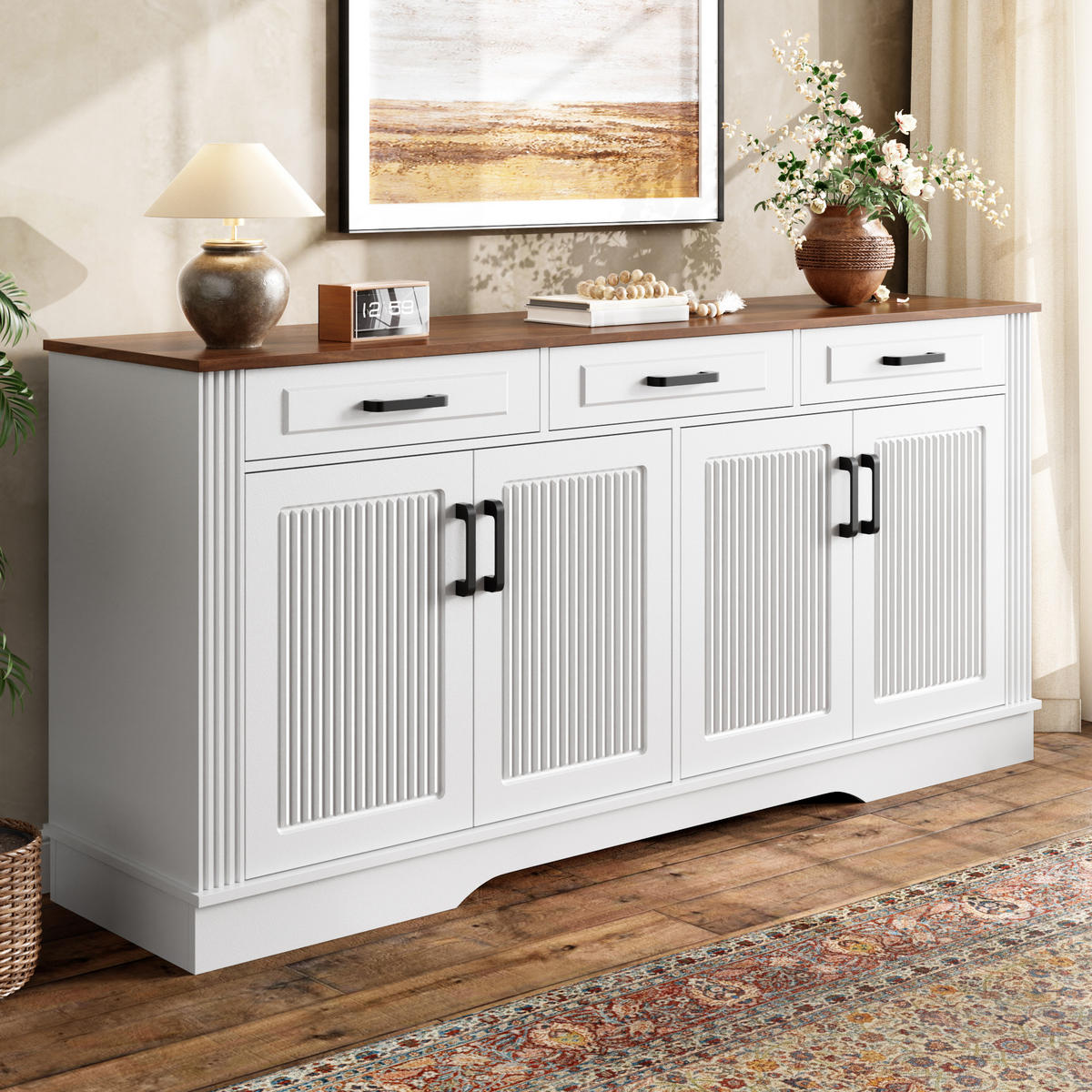 SIDEBOARD 3D Front 4 Türen 3 Schubladen MDF - Weiß, Holzwerkstoff (160/75/40cm) - FLIEKS