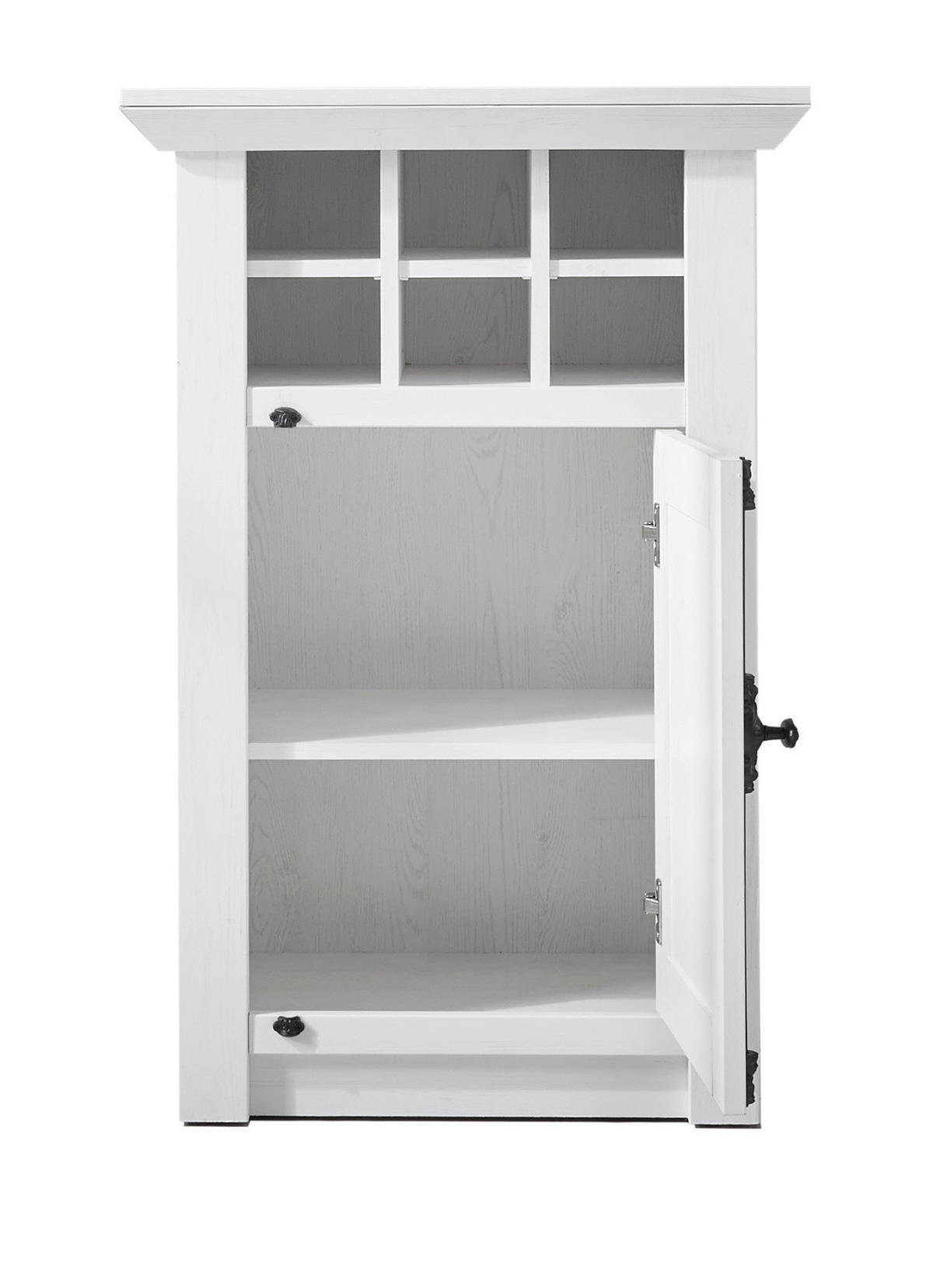 KOMMODE Pinie weiß Landhaus 63 x 100 cm, Anrichte mit Weinregal - Schwarz/Weiß, Holzwerkstoff/Metall (63/100/45cm) - Furn.Design