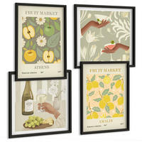 BILDER SET 4er Set - 50x50 cm & 40x60 cm Schwarzer Rahmen - Fruchtige Muster italienischer Wein - Schwarz, Kunststoff (50/50cm) - TULUP