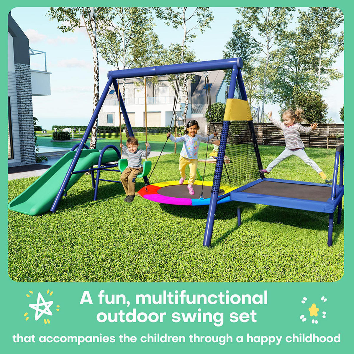 OUTDOOR-SCHAUKEL-SET sicher und langlebig，Antikblau - Dunkelblau, Metall (198/240cm)