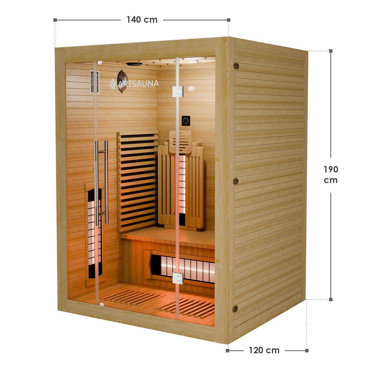 INFRAROTKABINE Aarhus140 mit Vollspektrumstrahlern & Hemlockholz - Naturfarben, Holz (120/190/140cm) - Artsauna