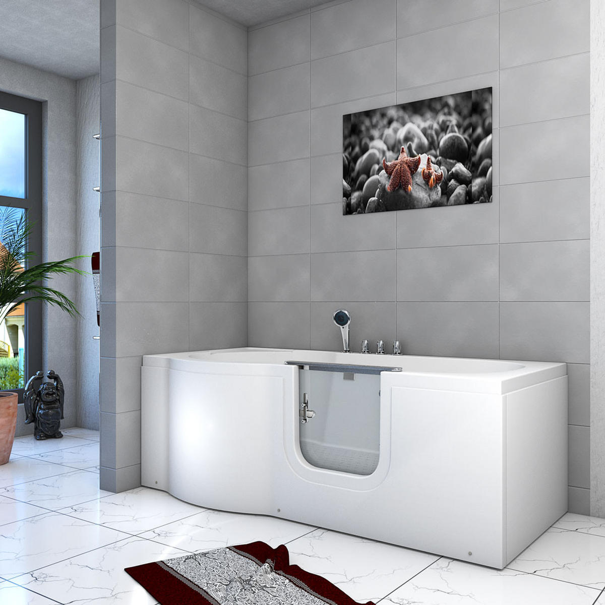 SENIORENBADEWANNE mit Tür S12-TH-R 85x170cm - Weiß, Glas/Kunststoff (170/60/85cm) - AcquaVapore by Sandra Jentho