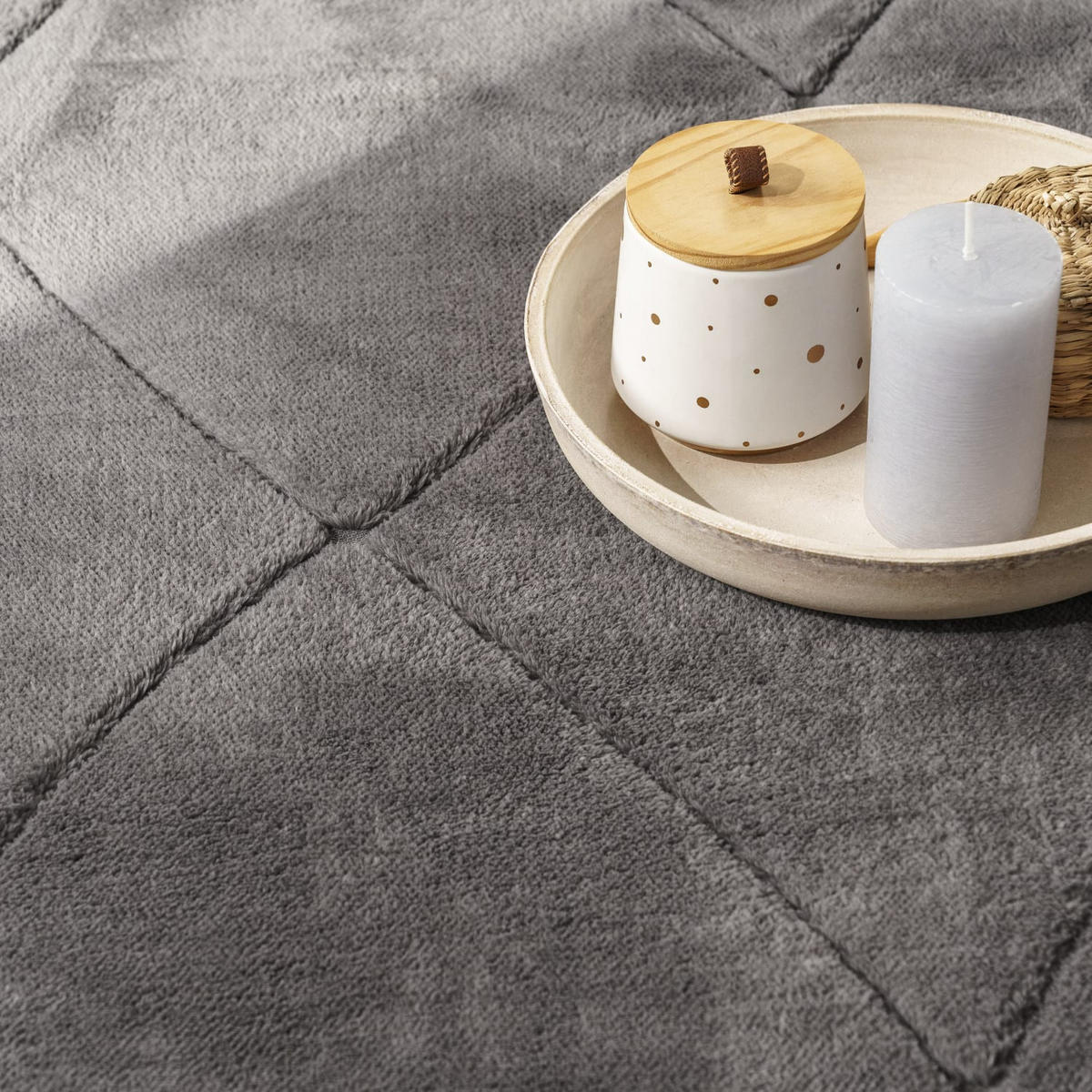 KURZFLORTEPPICH Waschbar, mit Rauten-Struktur, Anthrazit, 60 x 100 cm - Anthrazit, Textil (60/100cm) - KADIMA DESIGN