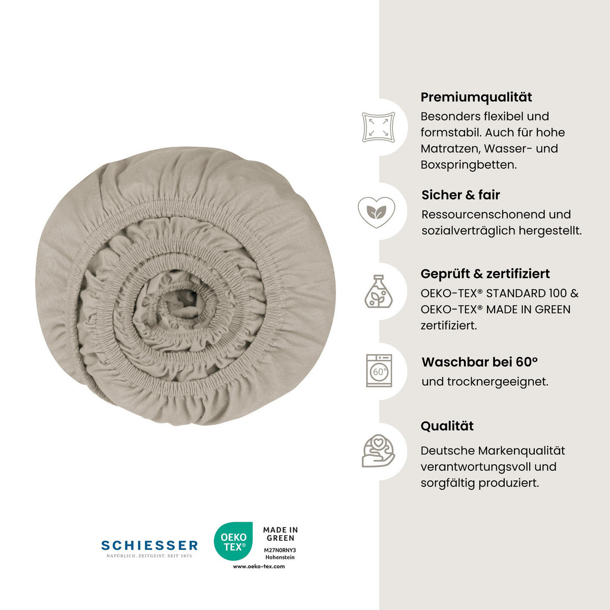 SPANNBETTLAKEN Flexi - 95/5 - 100 x 200 cm - Helltaupe - Taupe, Textil (100/200cm) - SCHIESSER