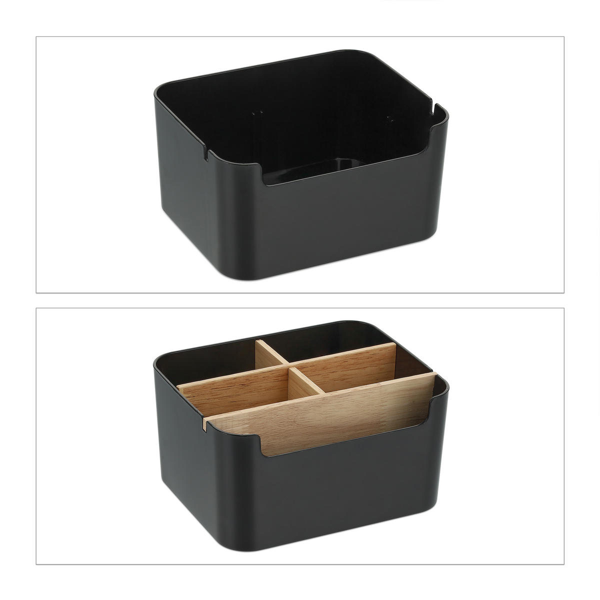 SCHREIBTISCHORGANIZER - Schwarz, Holz/Kunststoff (15/18/9.5cm) - Relaxdays
