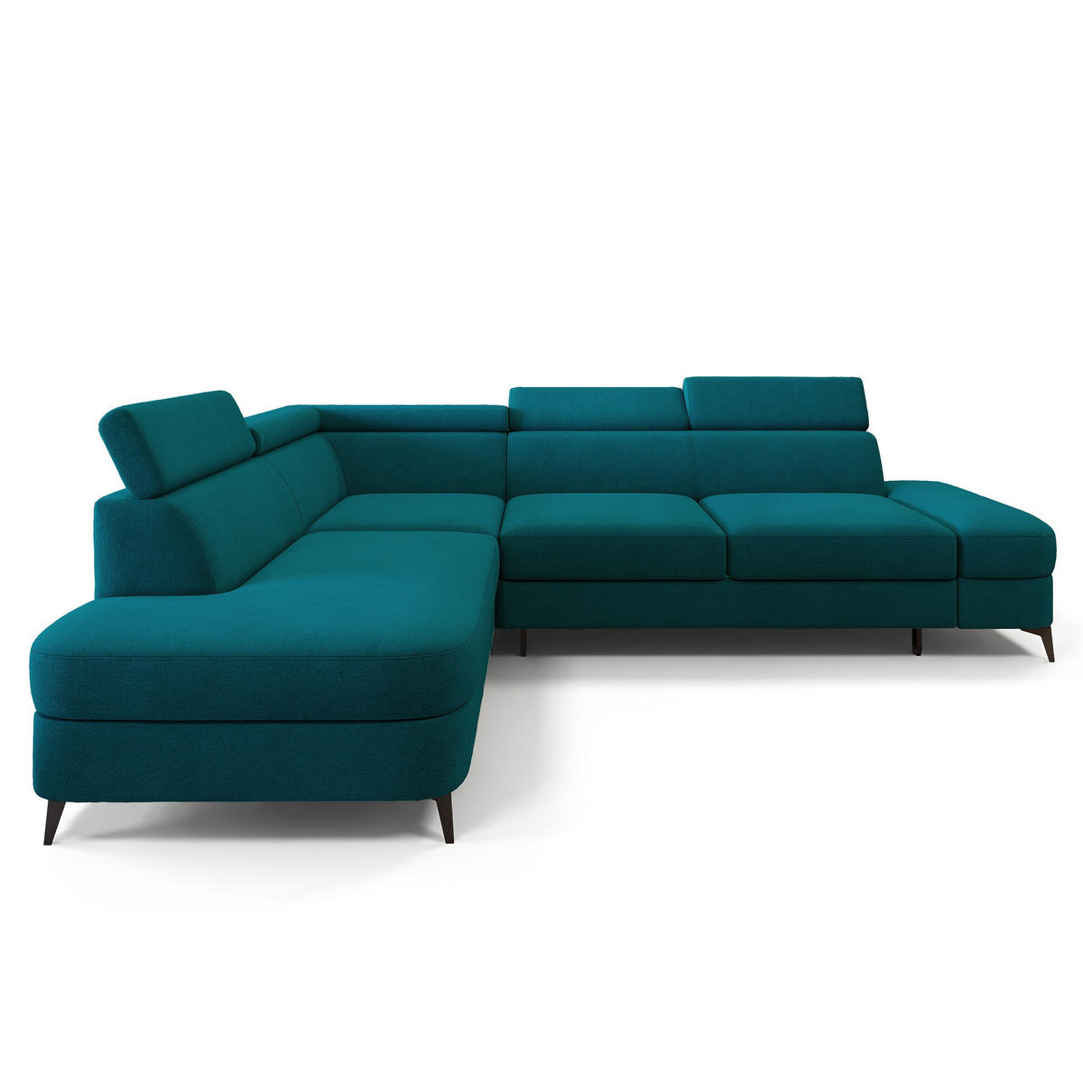 ECKSOFA AVISE MV L-S Blau Velours-Stoff mit Schlaffunktion - Blau, Holzwerkstoff/Textil (268/195cm) - MASSENO