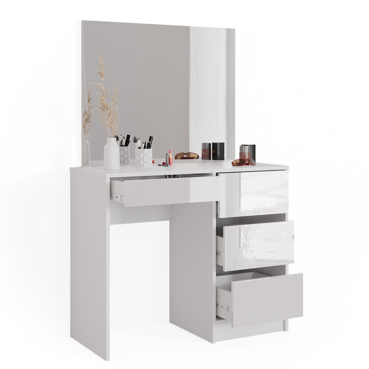 SCHMINKTISCH-SET Sherry Weiß 90 cm mit Hocker - Weiß, Holzwerkstoff (90/75/40cm) - Vicco