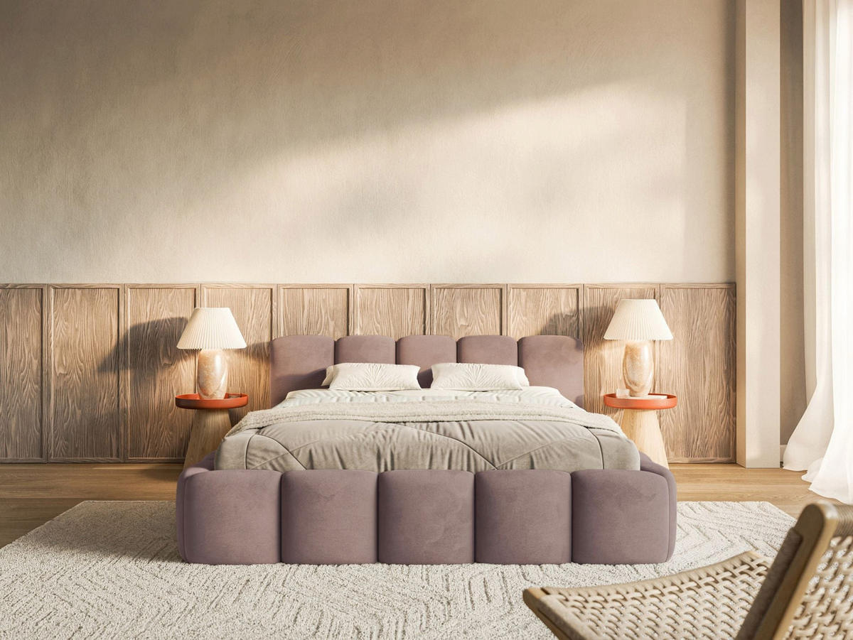 POLSTERBETT Cloudy Low Hellrosa Samt, Bettkasten & Lattenrost, 120x200 cm - Hellrosa/Schwarz, Kunststoff/Textil (120/200cm) - Selsey