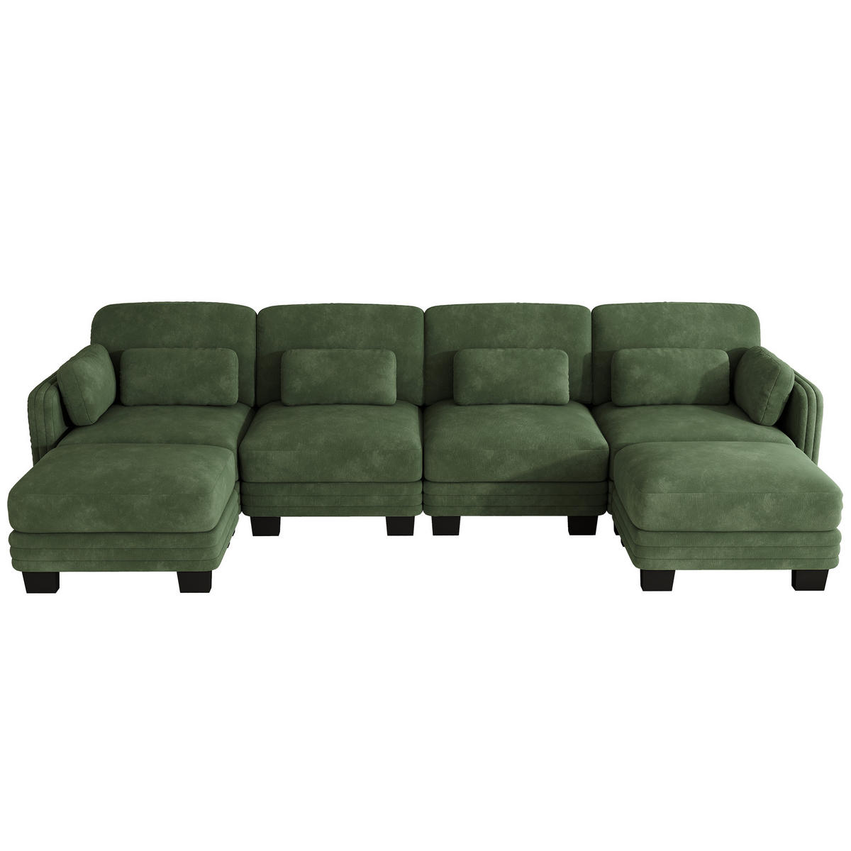 WOHNLANDSCHAFT 4-Sitzer U-Form mit 2 Ottomanen, DE-42686, Grün - Grün, Holz (330/88/143cm) - ComfortXL
