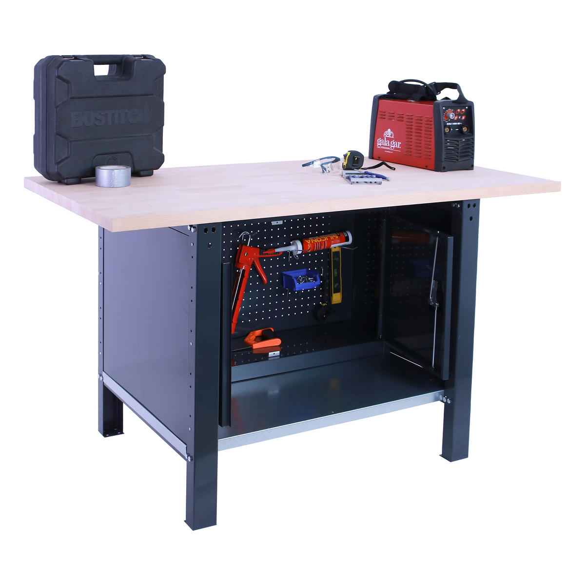WERKBANK Buffalo Wood mit Schrank HxBxT 86,5 x 180 x 75 cm Traglast 1000 kg Anthrazit - Anthrazit, Metall (180/86.5/75cm) - PROREGAL