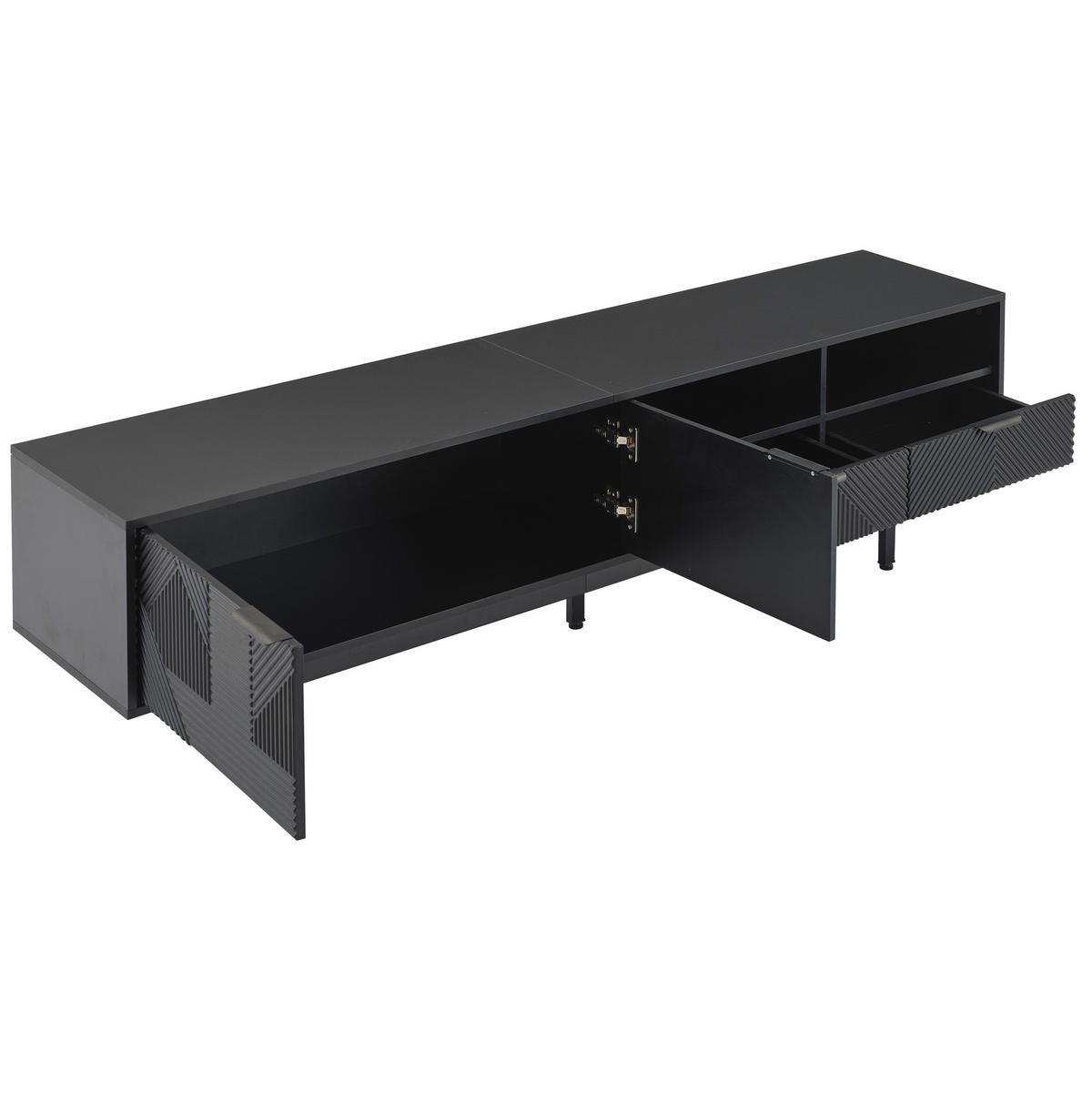 TV-LOWBOARD 200/40/51 cm mit Stauraum, Kabeldurchlass und 2 Türen aus Spanplatte, geometrisches Design, Schwarz - Schwarz, Holzwerkstoff (200/51/40cm) - Redom