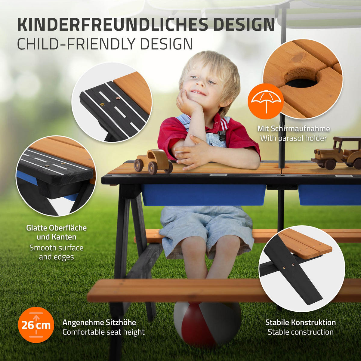 KINDERSITZGARNITUR OUTDOOR mit Spielwannen Naturbraun - Braun, Kunststoff - ML-DESIGN
