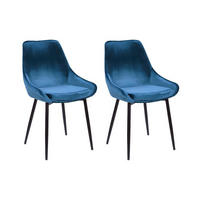 STUHL 2er-Set - Samt & Schwarzes Metall - Dunkelblau - MASURIE - Blau, Textil (56/85.5/49cm) - Vente-Unique