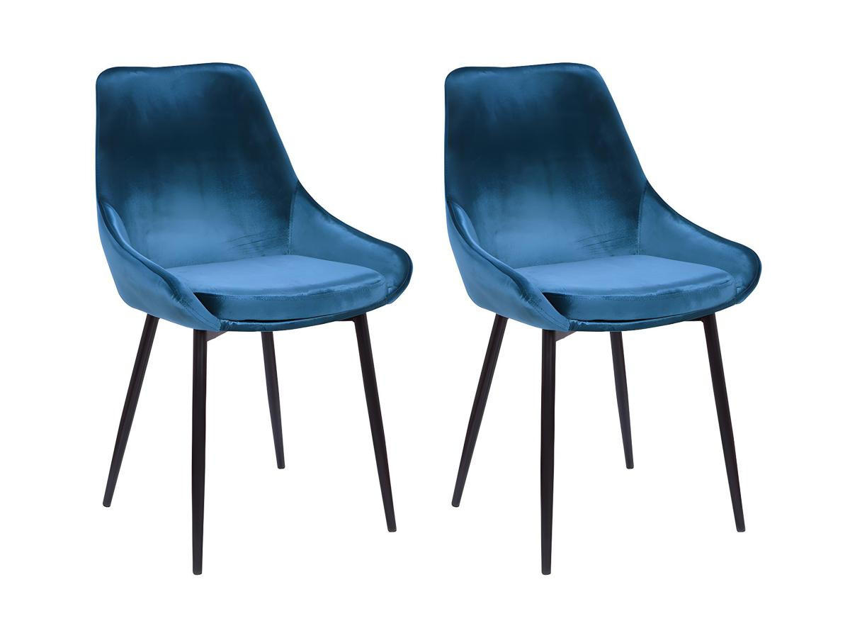 STUHL 2er-Set - Samt & Schwarzes Metall - Dunkelblau - MASURIE - Blau, Textil (56/85.5/49cm) - Vente-Unique