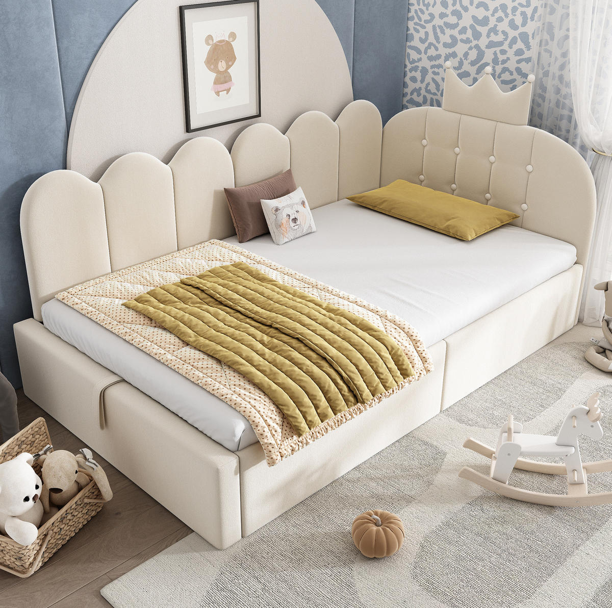 POLSTERBETT 90/200 cm Beige aus Samt mit Stauraum - Beige, Textil (90/200cm) - OKMYHOME
