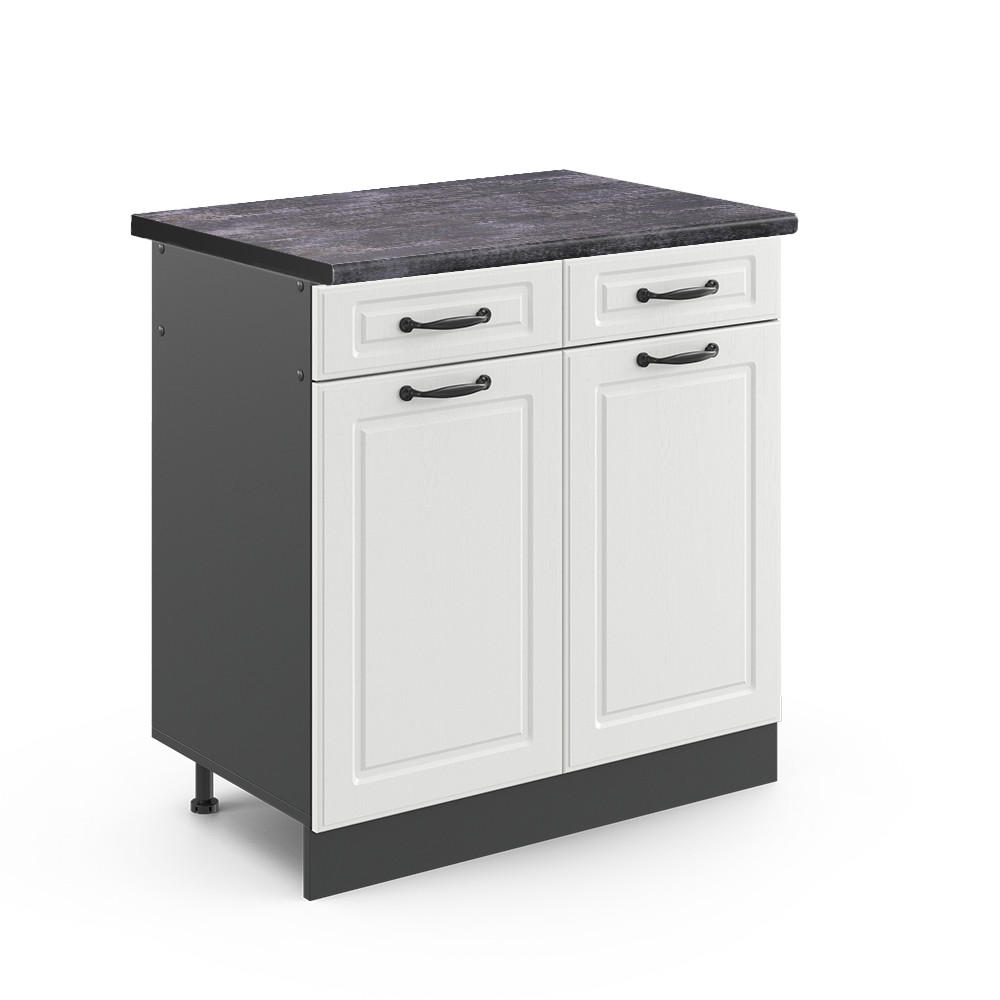 KÜCHENUNTERSCHRANK R-Line Weiß Landhaus 80 cm, AP Anthrazit - Anthrazit/Creme, Holzwerkstoff (80/81.6/60cm) - Vicco