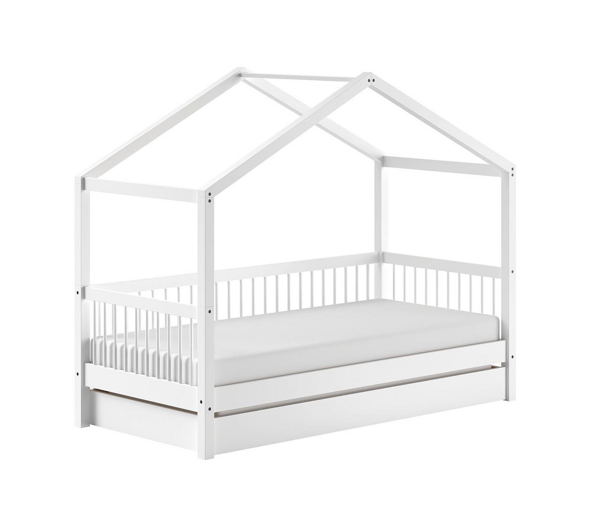 HAUSBETT 90x200 Keeley Buche Weiß Holz Schublade Komfort Stabil Design - Weiß, Holz (90/200cm) - 58aufmkessel
