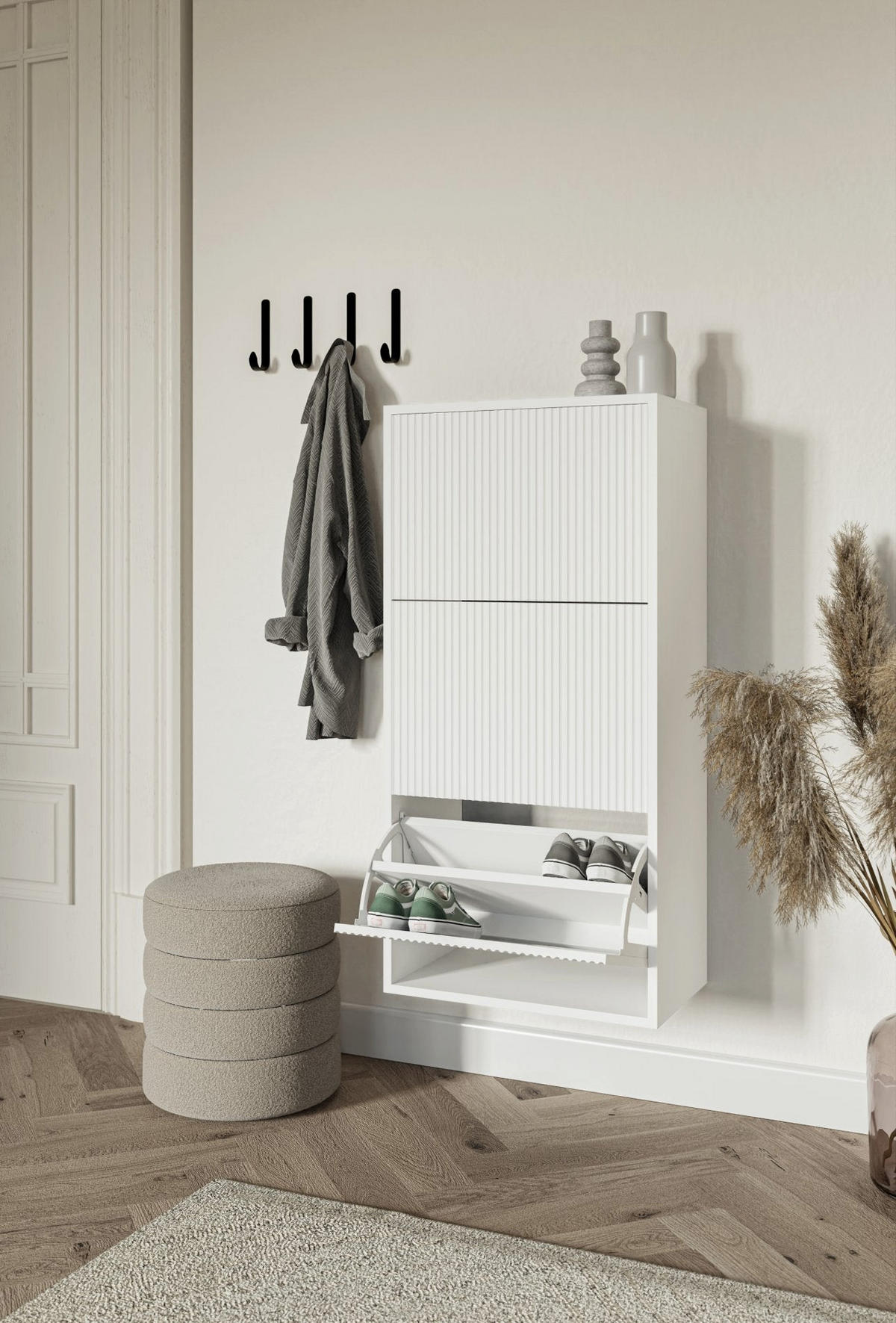 WAND-SCHUHSCHRANK Veldio mit 3 Klappen Weiß 50 cm - Weiß, Holzwerkstoff (50/103/30cm) - Selsey