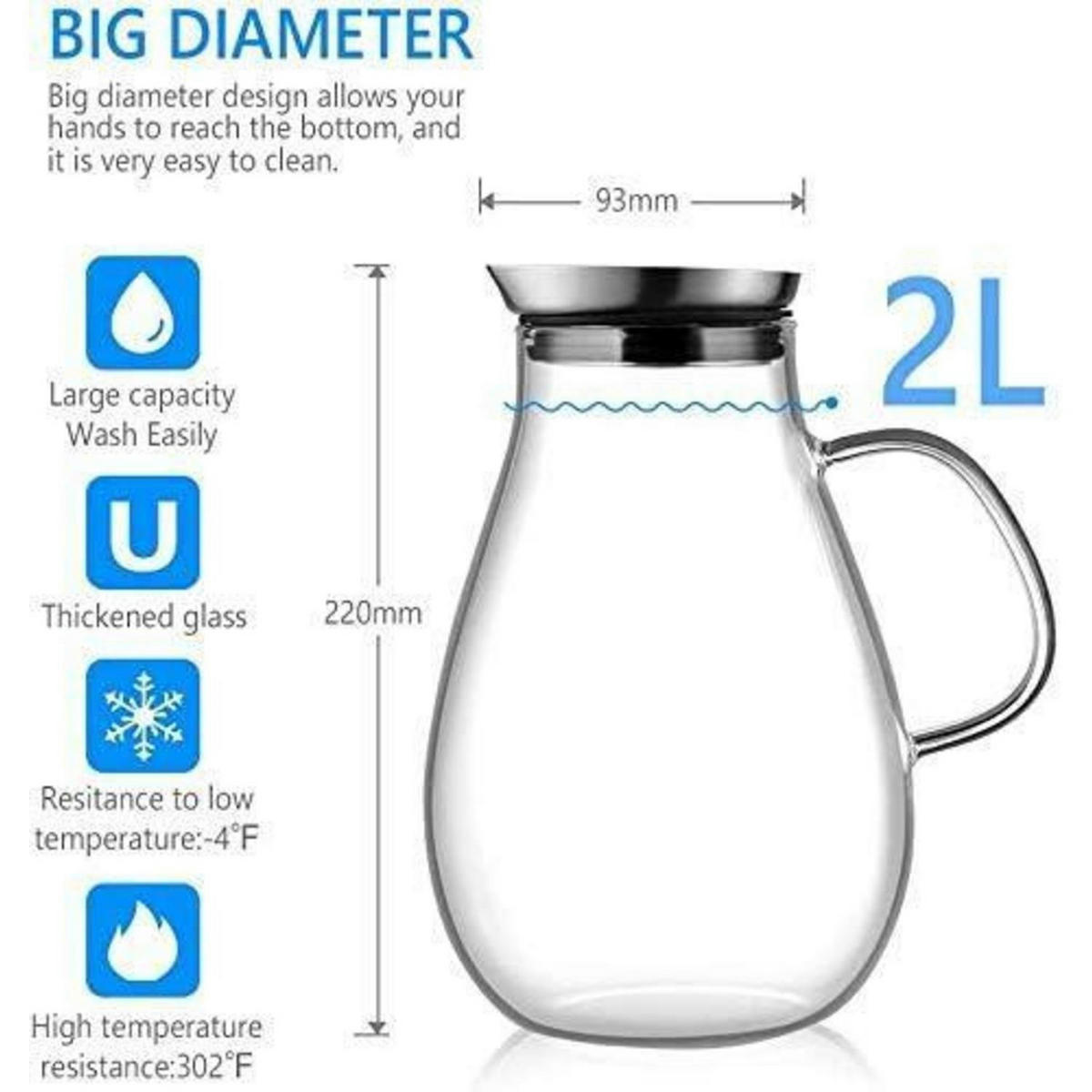 GLASKARAFFE mit Edelstahl Deckel 2L - Transparent, Glas (11/9.3cm)