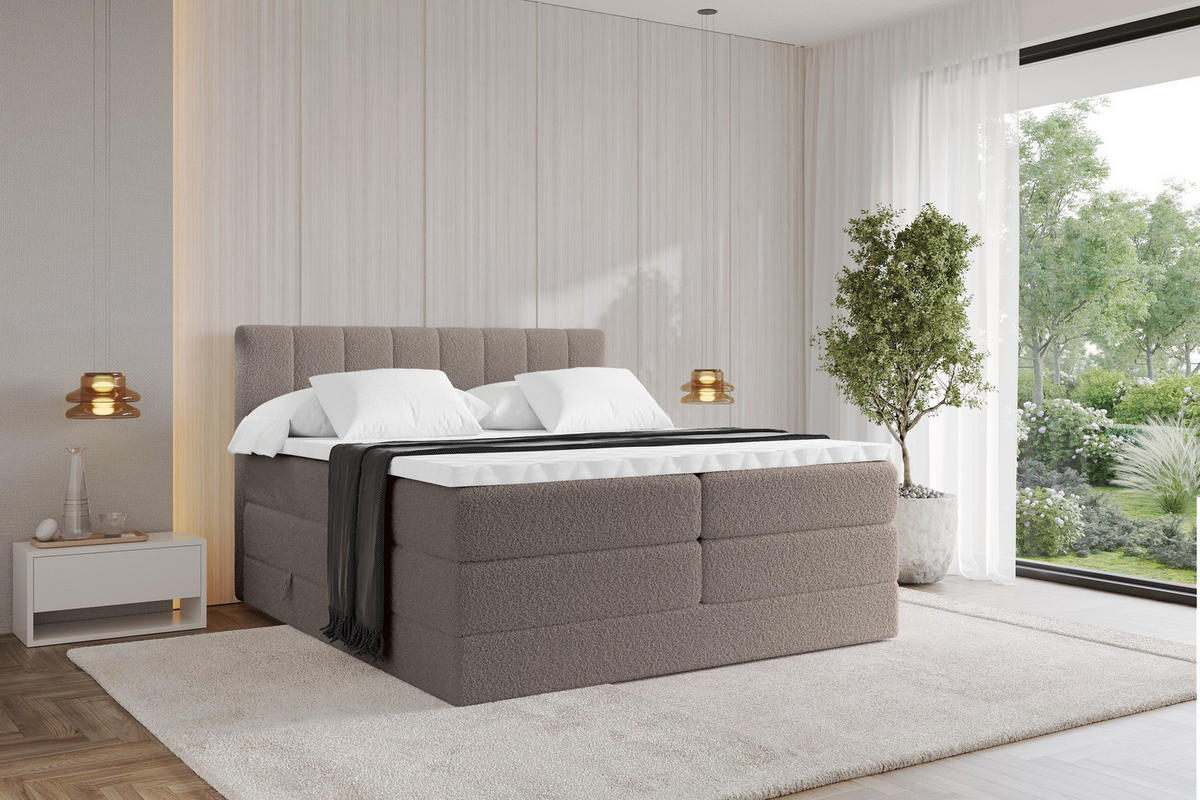 BOXSPRINGOVÁ POSTEL s matrací H3/H4 - OTTA KING - 120x200 cm Hnědá - hnědá, kompozitní dřevo (120/200cm) - ALTDECOR