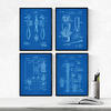 POSTER Set mit 4 Blau Werkzeug Patenten A4 Rahmenlos - Klar, Papier (29.7/3cm) - Nacnic