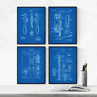 POSTER Set mit 4 Blau Werkzeug Patenten A4 Rahmenlos - Klar, Papier (29.7/3cm) - Nacnic