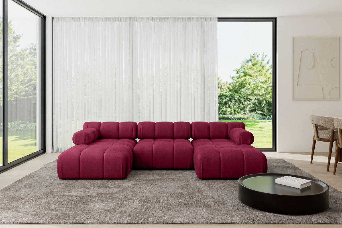 WOHNLANDSCHAFT modulares Sofa Tesso-U1 - 285x160x70 cm Bordeauxrot Velours - Bordeaux, Holzwerkstoff/Textil (285/70/160cm) - ALTDECOR