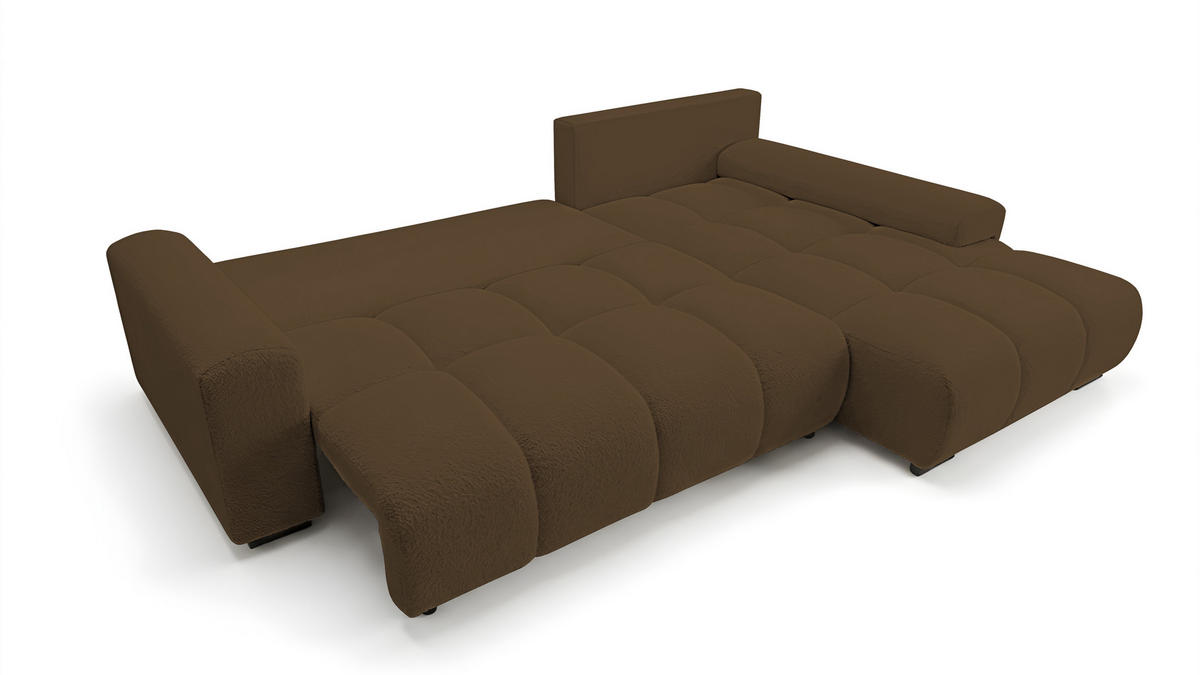 ECKSOFA Ovia mit Bettkasten und Schlaffunktion, Bouclé-Stoff in L-Form - Braun, Textil (270/185cm)
