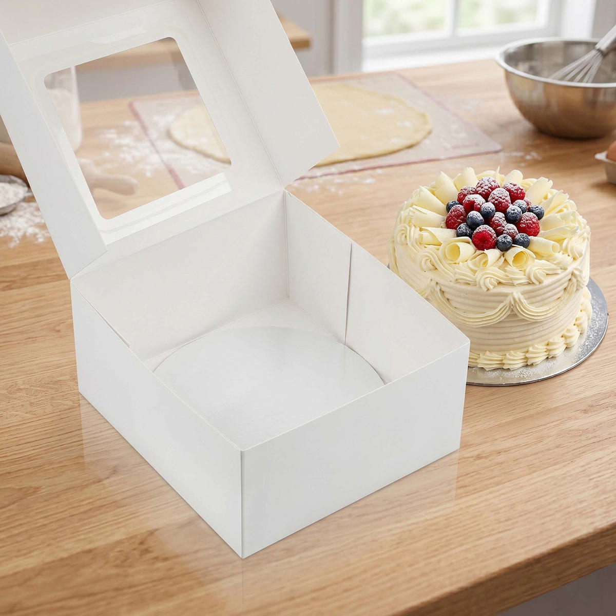 BOX na dorty - bílá, plast/vlnitá lepenka (30/20/30cm) - Relaxdays