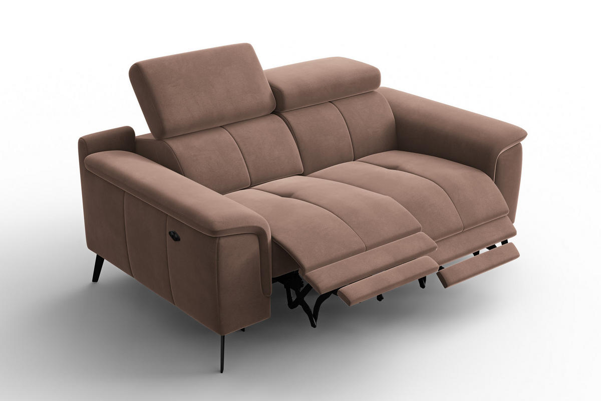SOFA RELAX FIERO 2-Sitzer, Brauner Veloursstoff - Schwarz/Braun, Holz/Textil (170/82/103cm) - Courtois Laville